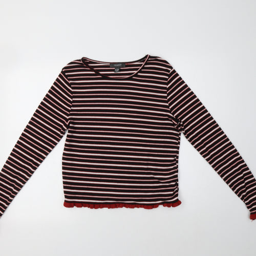 Primarkl Womens Black Striped Polyester Basic T-Shirt Size L Crew Neck