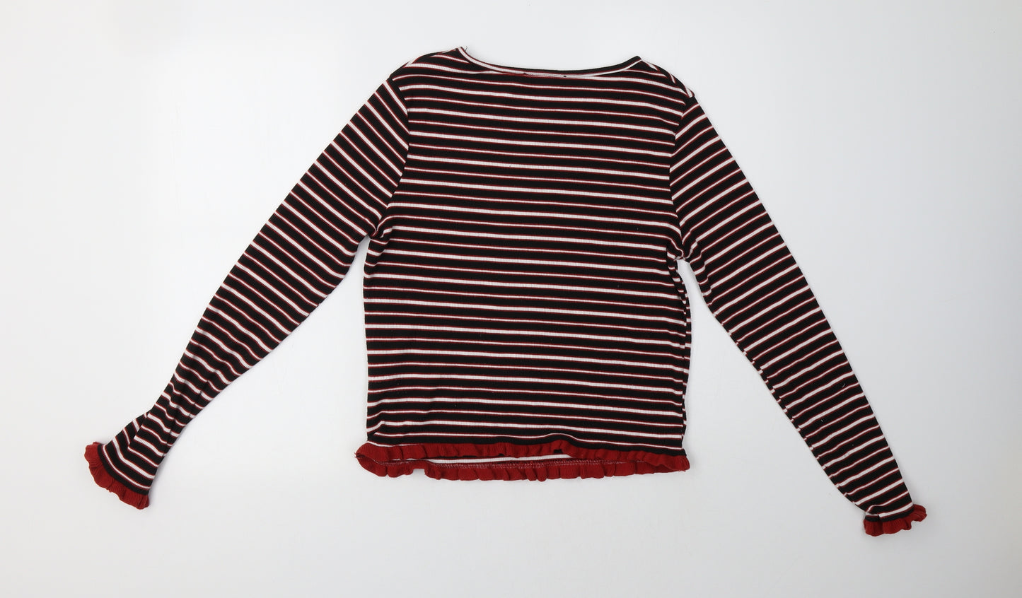 Primarkl Womens Black Striped Polyester Basic T-Shirt Size L Crew Neck