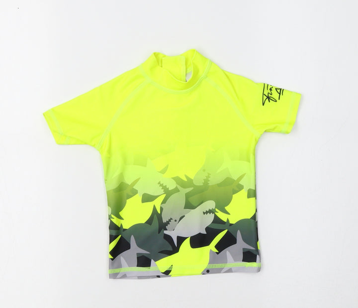 NEXT Baby Yellow  Polyester Jersey T-Shirt Size 6-9 Months Mock Neck  - Shark Print