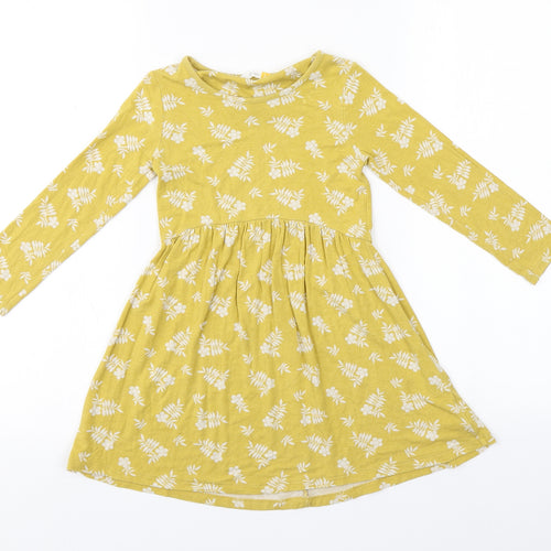 John Lewis Girls Orange Floral Viscose A-Line  Size 3 Years  Round Neck
