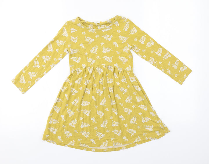 John Lewis Girls Orange Floral Viscose A-Line  Size 3 Years  Round Neck