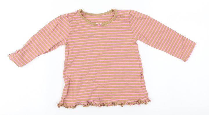 George Baby Green Striped Cotton Basic T-Shirt Size 9-12 Months Round Neck
