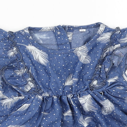SheIn Baby Blue Floral Cotton A-Line  Size 6-9 Months  Round Neck