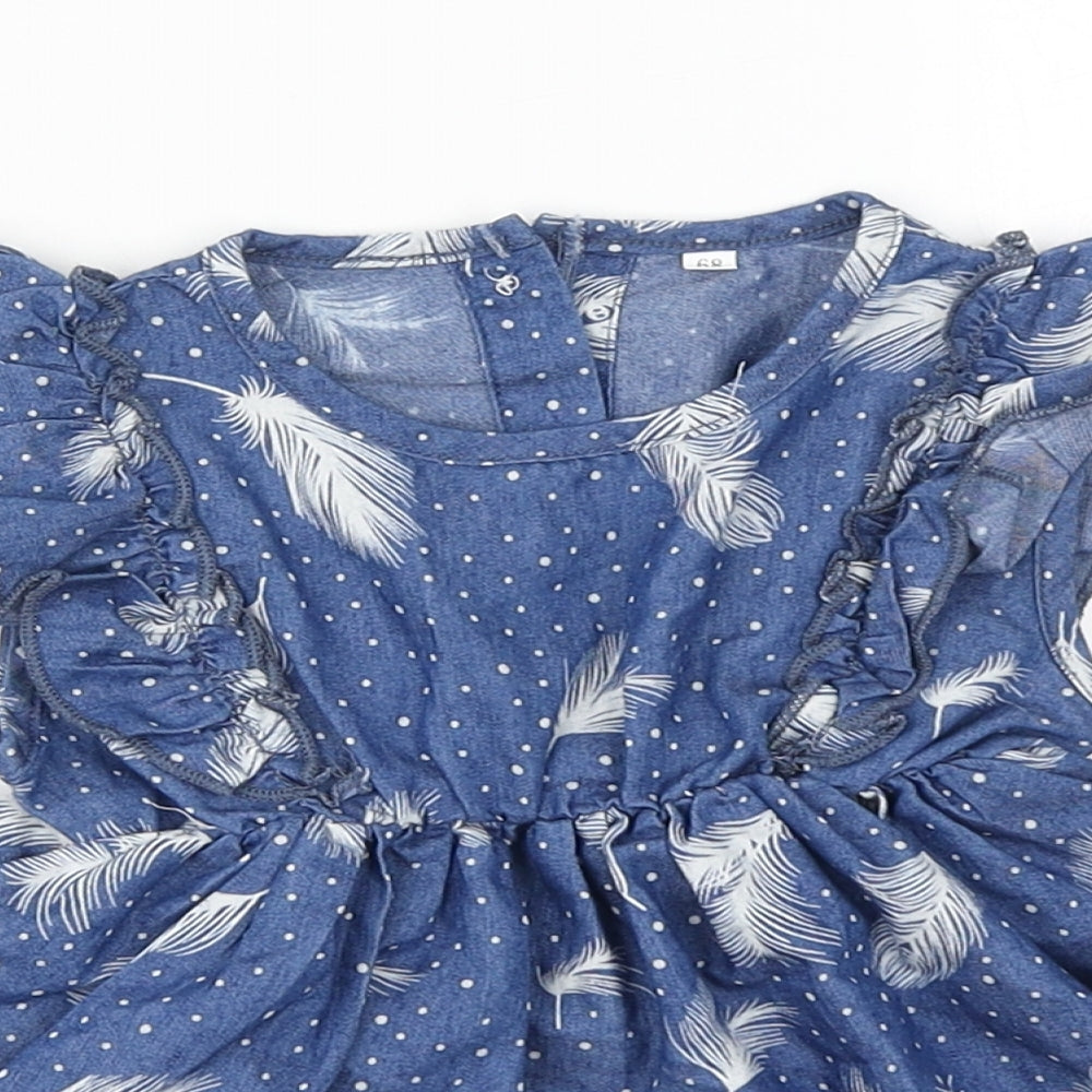 SheIn Baby Blue Floral Cotton A-Line  Size 6-9 Months  Round Neck