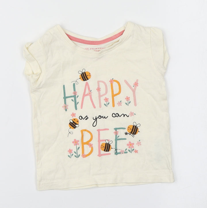 Primark Baby Ivory  Cotton Basic T-Shirt Size 9-12 Months Round Neck  - Happy as you can BEE