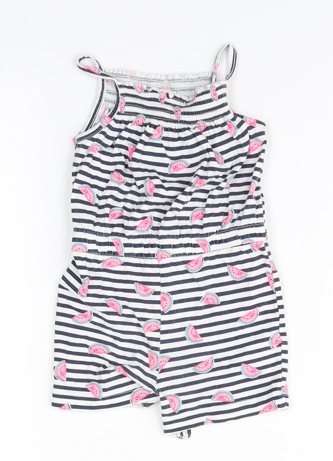 Primark Baby White Striped Cotton Coverall One-Piece Size 9-12 Months