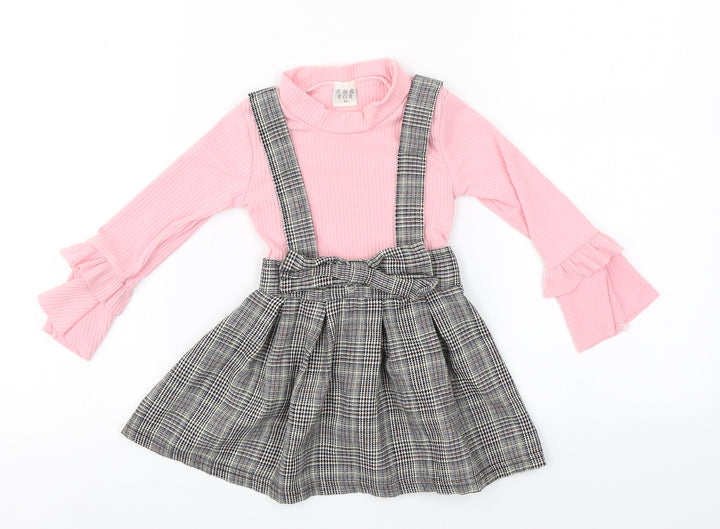 Preworn Girls Pink Houndstooth A-Line Round Neck
