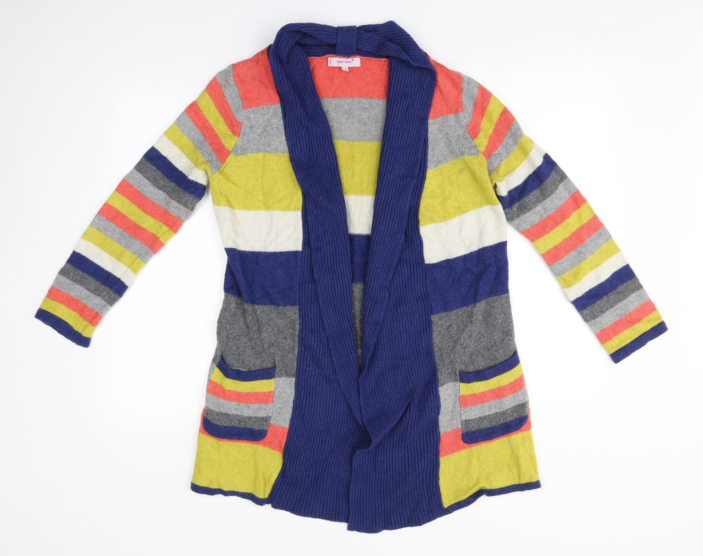 Per Una Womens Multicoloured Collared Striped Viscose Cardigan Jumper Size 14