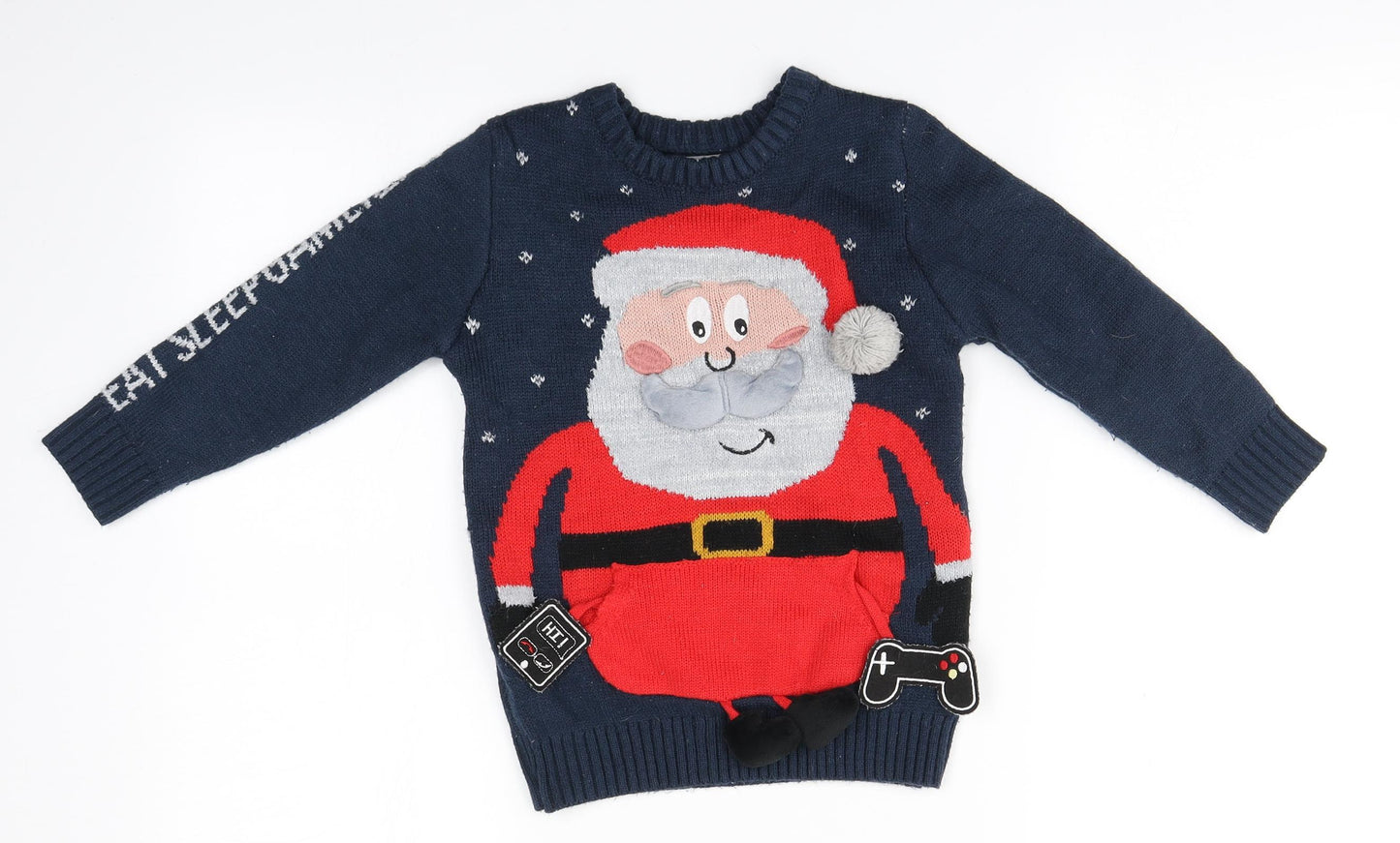 George Boys Blue Round Neck  Acrylic Pullover Jumper Size 4-5 Years   - Christmas
