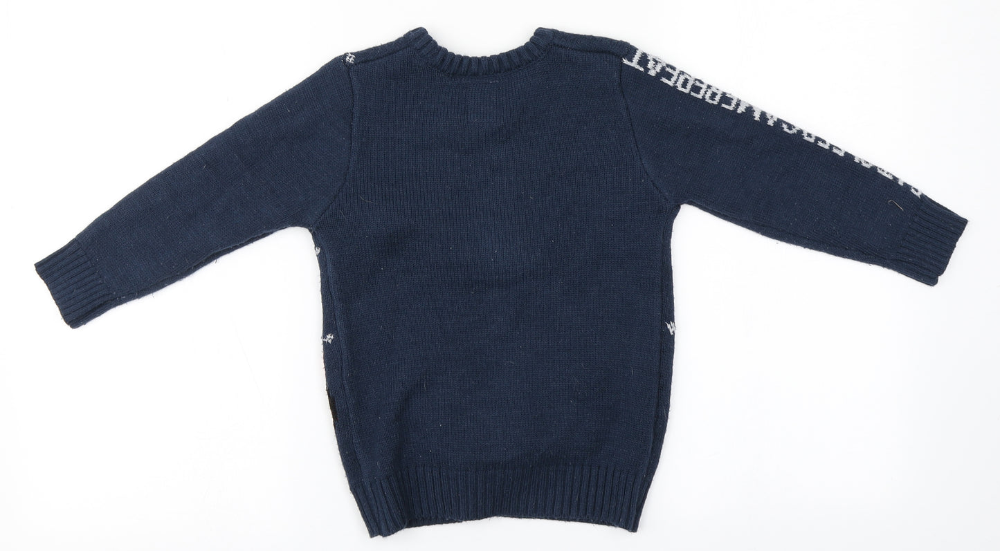 George Boys Blue Round Neck  Acrylic Pullover Jumper Size 4-5 Years   - Christmas