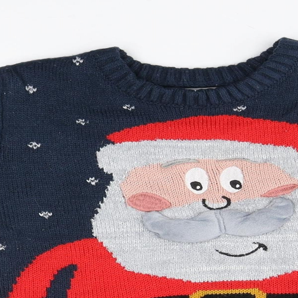 George Boys Blue Round Neck  Acrylic Pullover Jumper Size 4-5 Years   - Christmas
