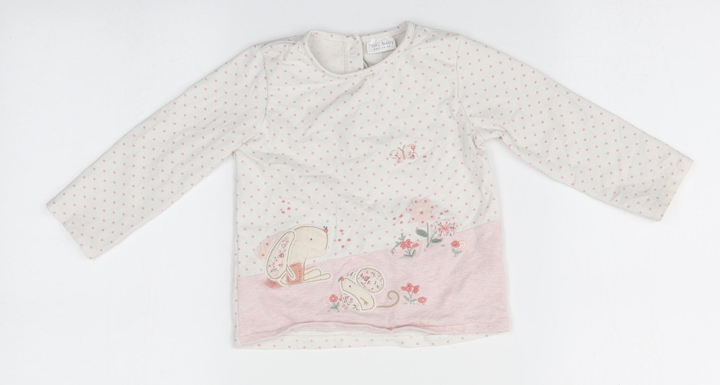NEXT Baby White Polka Dot Cotton Basic T-Shirt Size 9-12 Months Round Neck