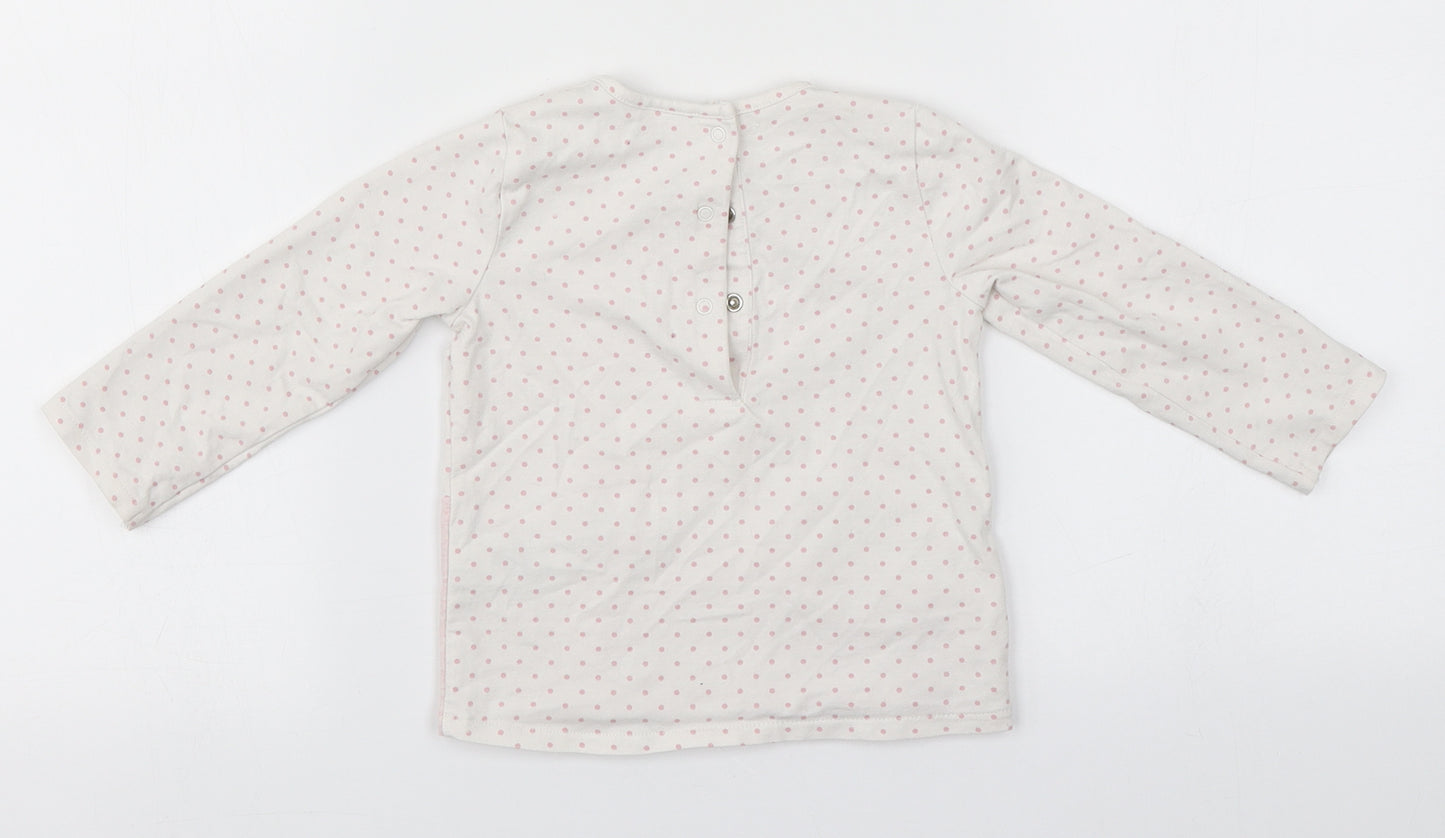 NEXT Baby White Polka Dot Cotton Basic T-Shirt Size 9-12 Months Round Neck