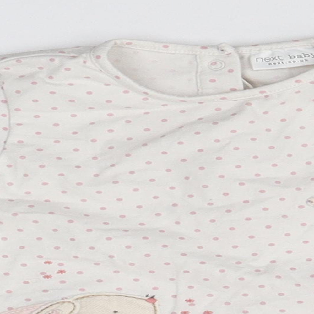 NEXT Baby White Polka Dot Cotton Basic T-Shirt Size 9-12 Months Round Neck