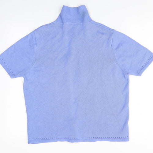 Marks and Spencer Womens Blue Collared  Cotton Cardigan Jumper Size 14