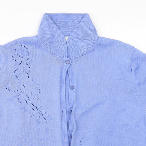 Marks and Spencer Womens Blue Collared  Cotton Cardigan Jumper Size 14