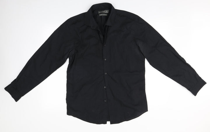 Primark Mens Black Polyester Button-Up Size 16 Collared