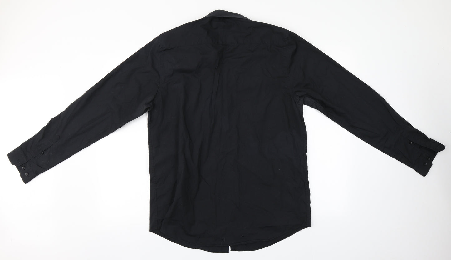 Primark Mens Black  Polyester  Button-Up Size 16 Collared