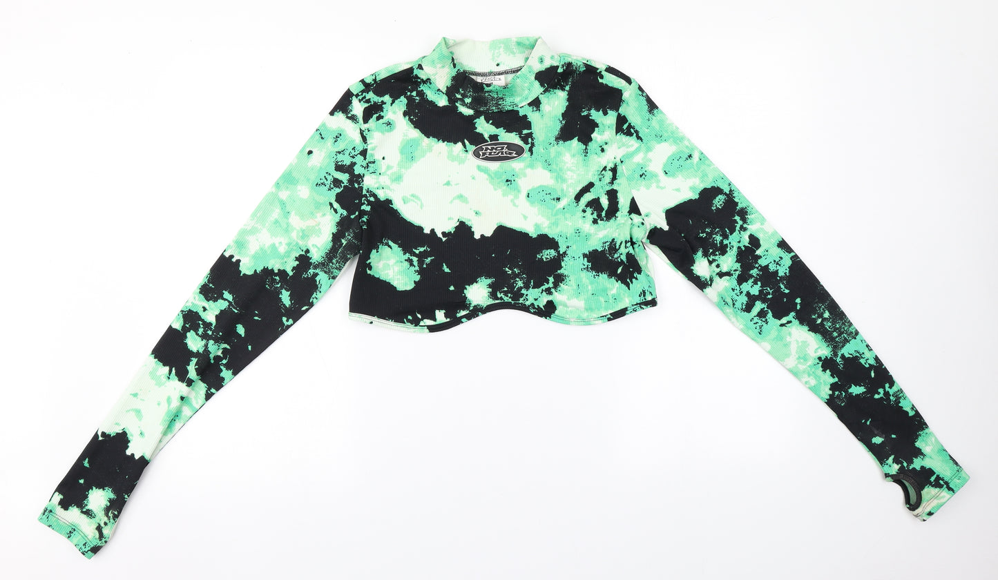 No Fear Womens Green Camouflage Polyester Basic T-Shirt Size L High Neck