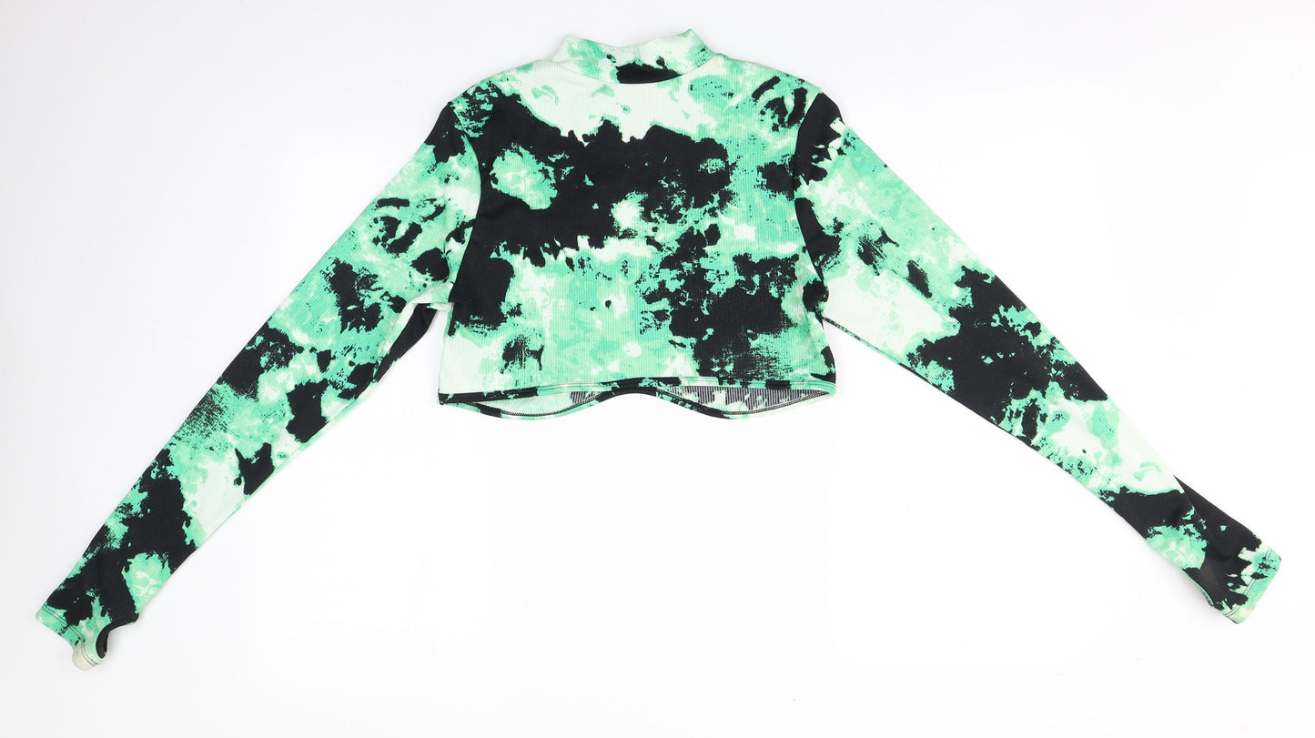 No Fear Womens Green Camouflage Polyester Basic T-Shirt Size L High Neck