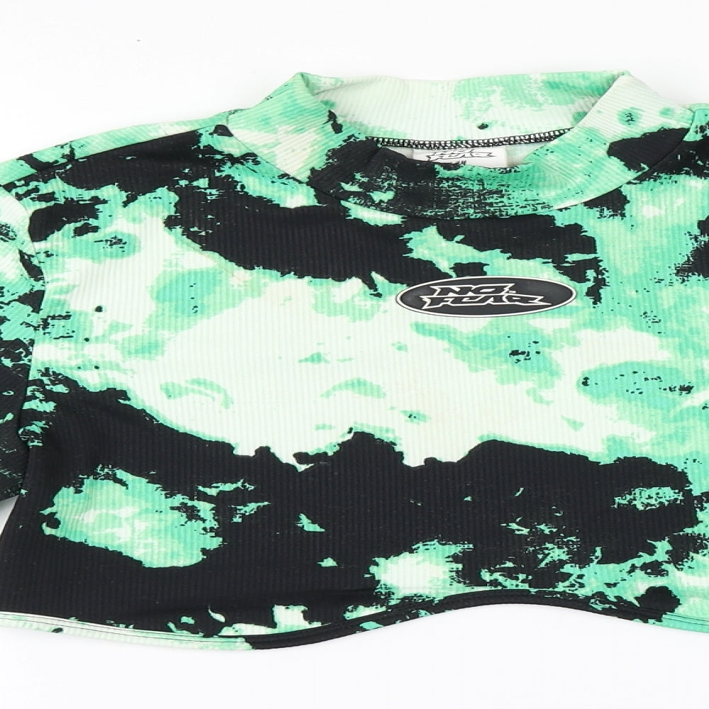 No Fear Womens Green Camouflage Polyester Basic T-Shirt Size L High Neck