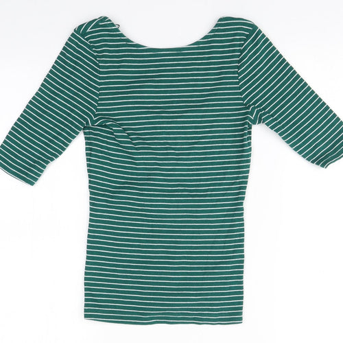 F&F Womens Green Striped Cotton Basic T-Shirt Size 8 Round Neck