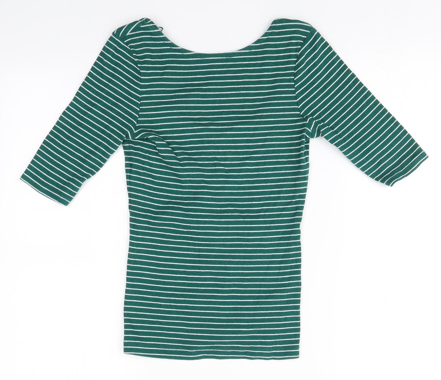 F&F Womens Green Striped Cotton Basic T-Shirt Size 8 Round Neck
