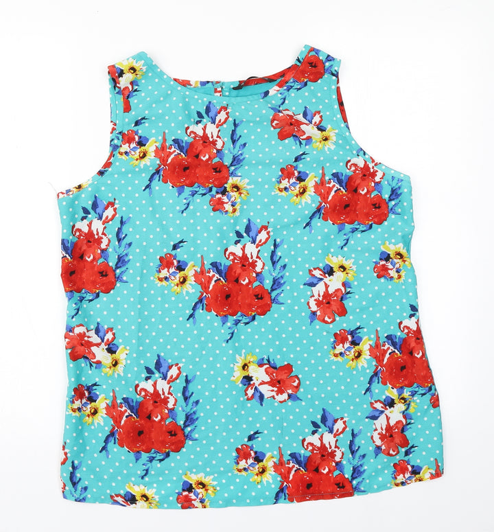 Dunnes Stores Womens Green Floral Polyester Basic Tank Size 16 Round Neck