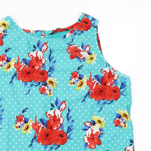 Dunnes Stores Womens Green Floral Polyester Basic Tank Size 16 Round Neck