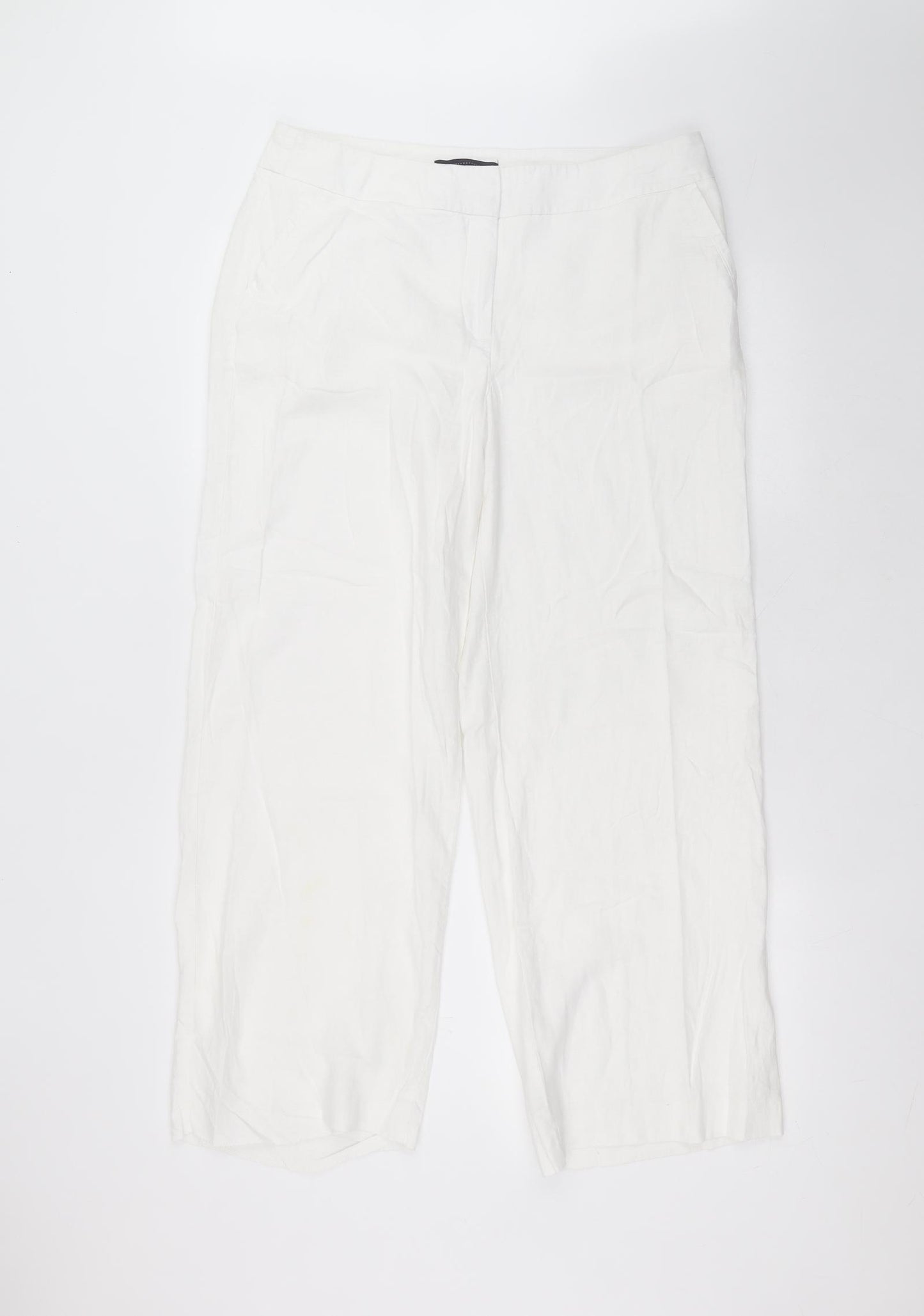 Marks and Spencer Womens White  Linen Trousers  Size 14 L26 in Regular