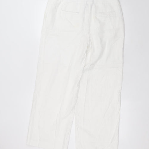 Marks and Spencer Womens White  Linen Trousers  Size 14 L26 in Regular