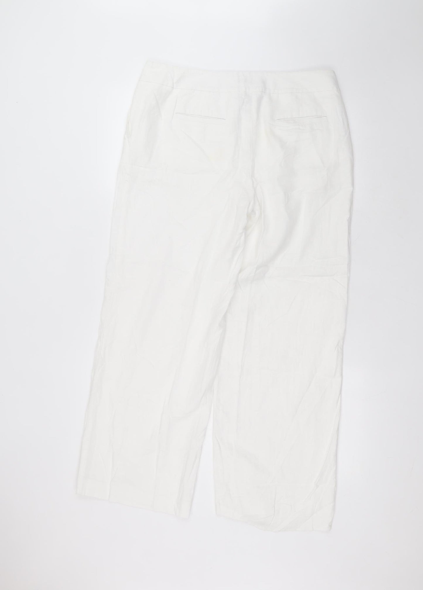 Marks and Spencer Womens White  Linen Trousers  Size 14 L26 in Regular