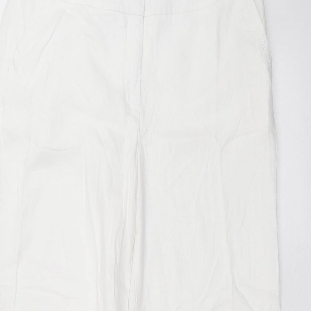 Marks and Spencer Womens White  Linen Trousers  Size 14 L26 in Regular