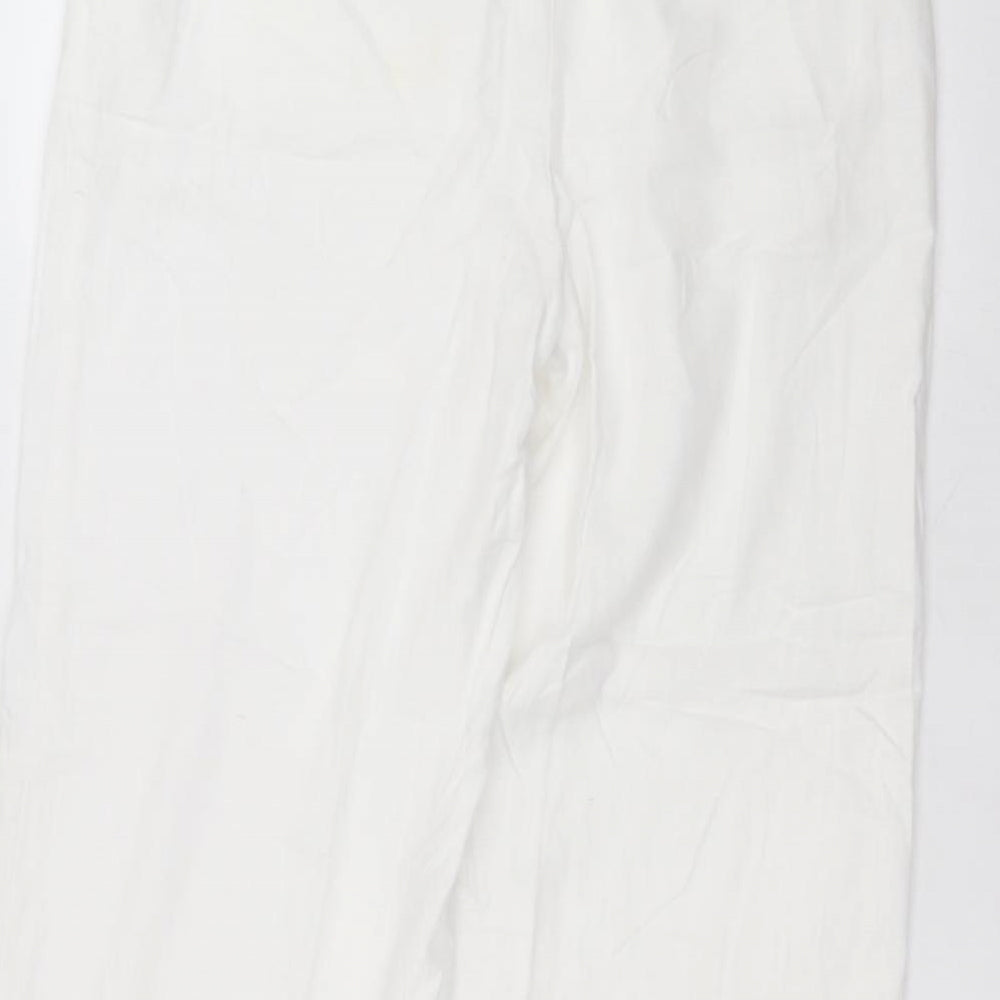 Marks and Spencer Womens White  Linen Trousers  Size 14 L26 in Regular