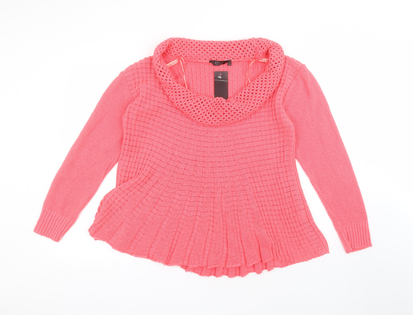 elite Womens Pink Roll Neck  Cotton Pullover Jumper Size L