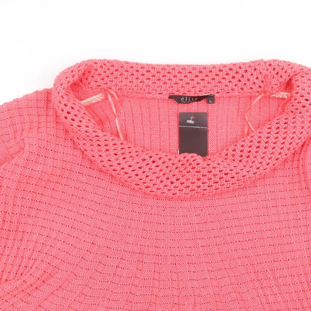 elite Womens Pink Roll Neck  Cotton Pullover Jumper Size L