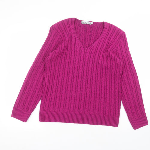 pure & natural Womens Purple V-Neck  Acrylic Pullover Jumper Size S