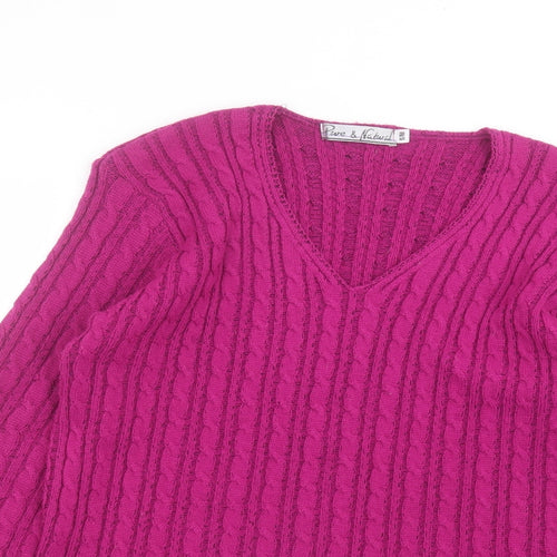 pure & natural Womens Purple V-Neck  Acrylic Pullover Jumper Size S