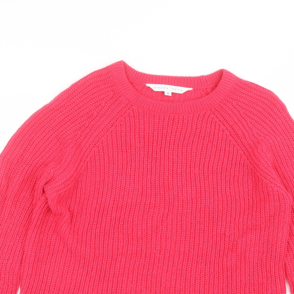 Amara Reya Womens Pink Round Neck  Acrylic Pullover Jumper Size M