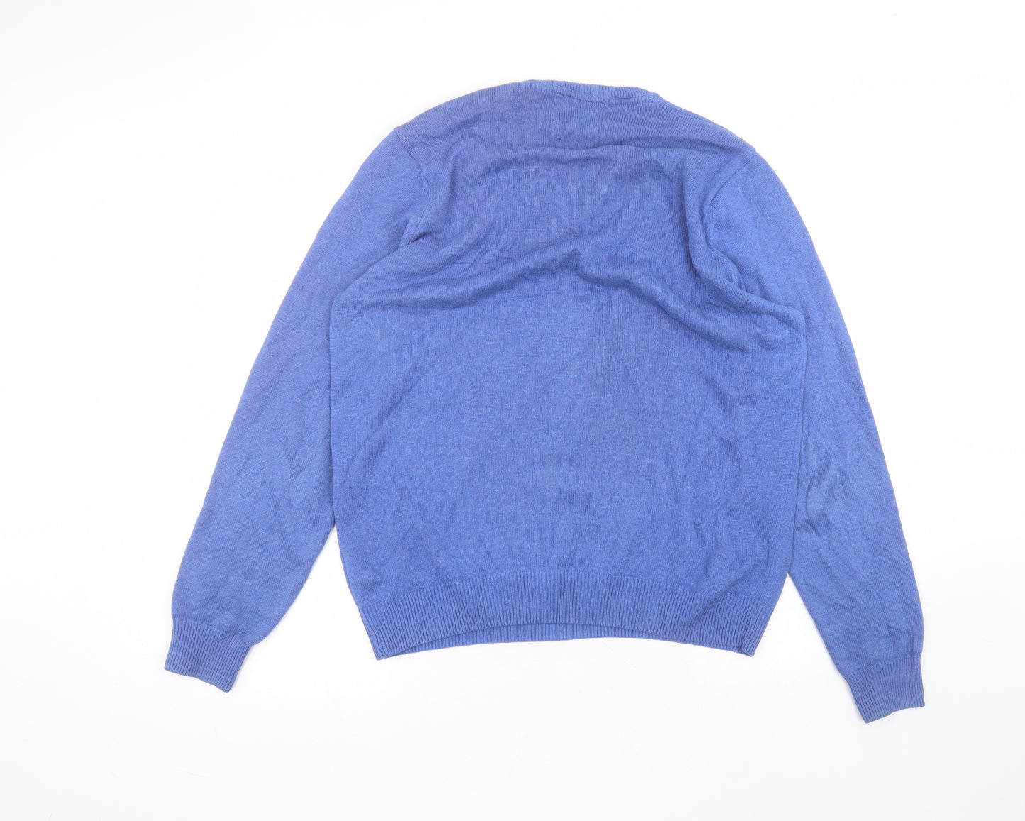 Marks and Spencer Mens Blue V-Neck  Cotton Pullover Jumper Size M