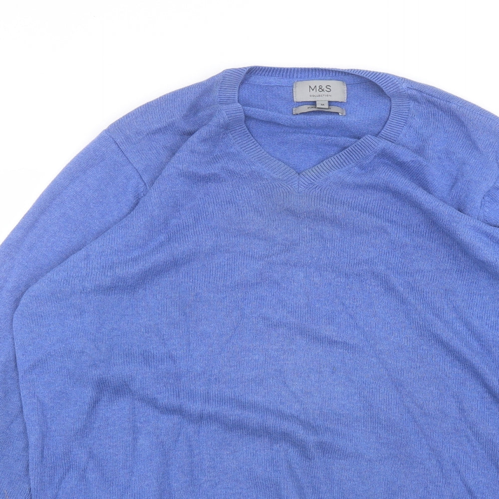Marks and Spencer Mens Blue V-Neck  Cotton Pullover Jumper Size M
