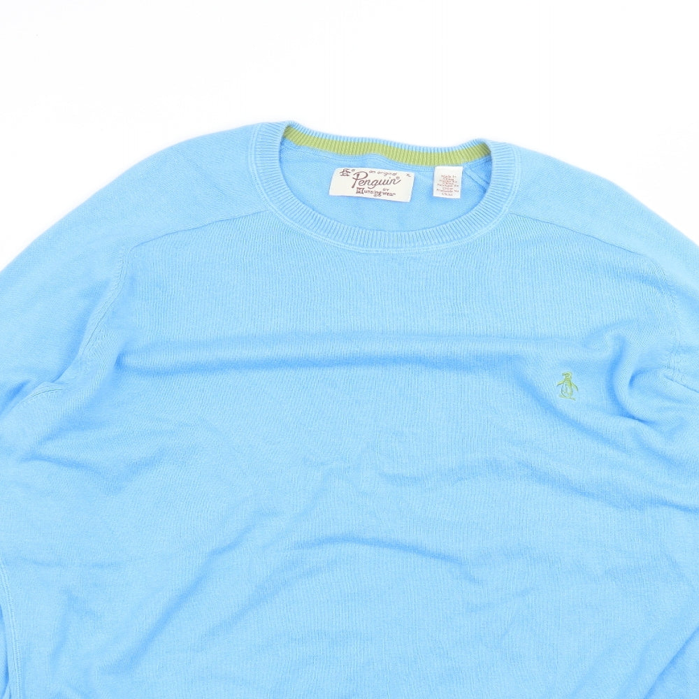 Penguin Mens Blue Round Neck  Cotton Pullover Jumper Size XL