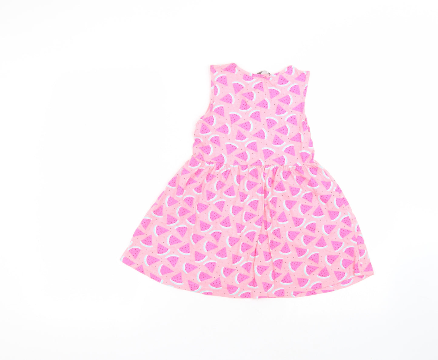 Primark Girls Pink  Cotton A-Line  Size 5-6 Years  Round Neck