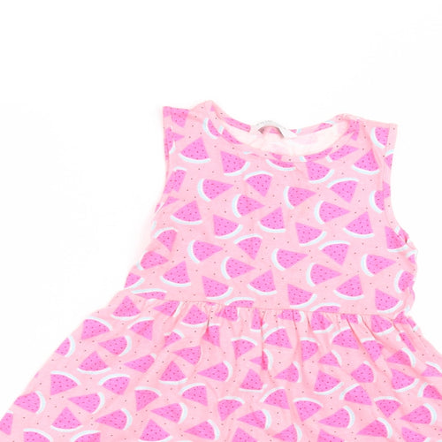 Primark Girls Pink  Cotton A-Line  Size 5-6 Years  Round Neck