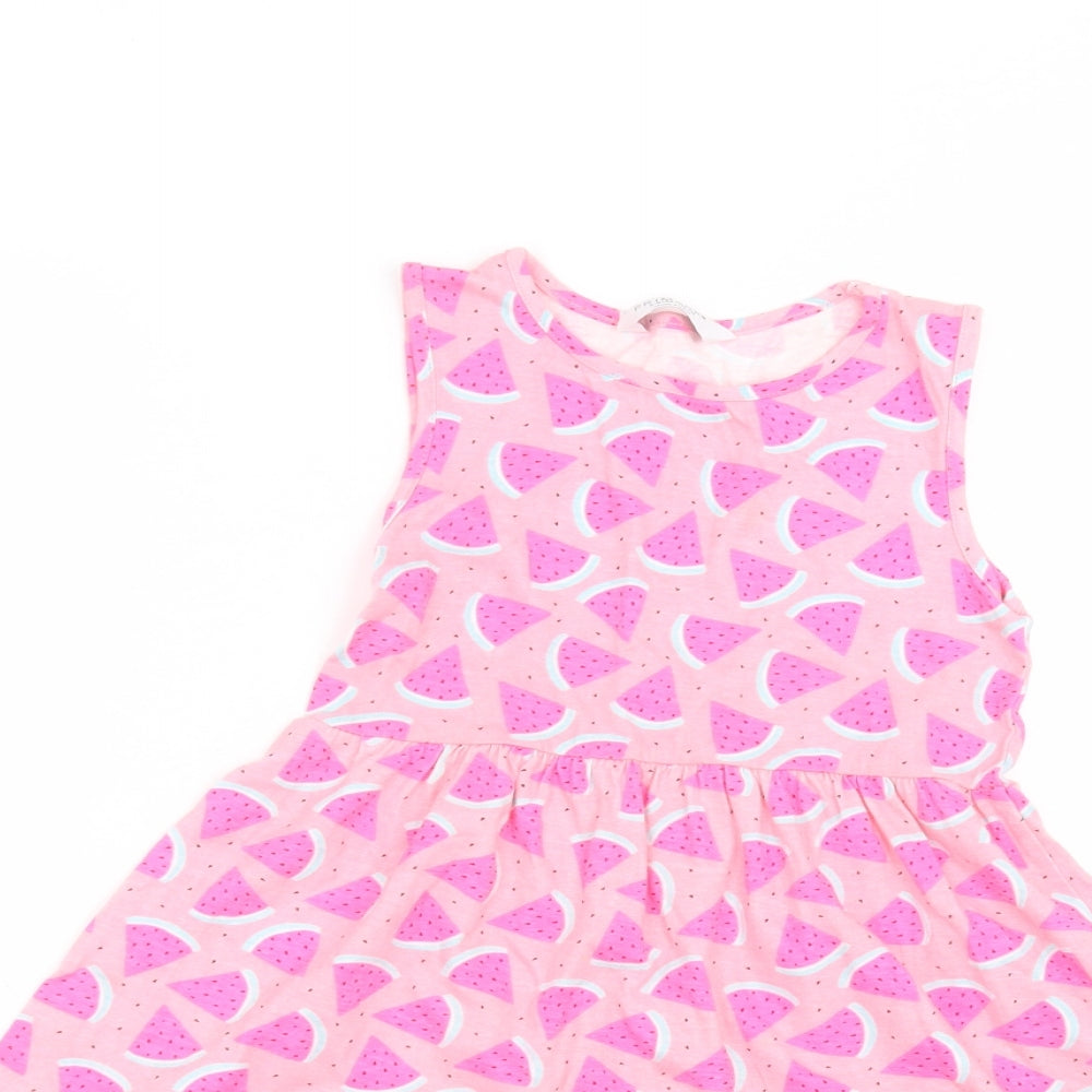 Primark Girls Pink  Cotton A-Line  Size 5-6 Years  Round Neck