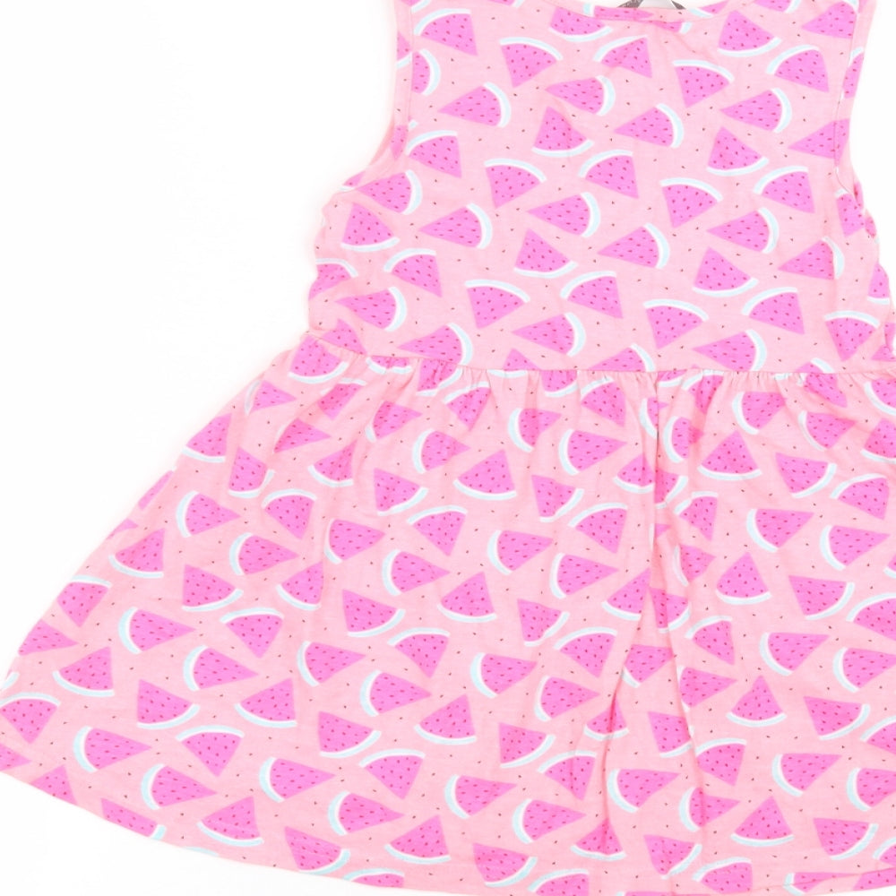 Primark Girls Pink  Cotton A-Line  Size 5-6 Years  Round Neck