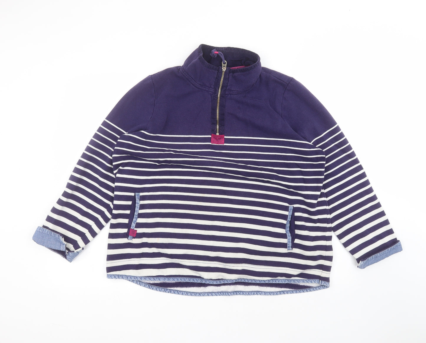 Joules Womens Purple Round Neck Striped Cotton Pullover Jumper Size 18