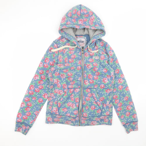 Superdry Mens Blue Floral Cotton Full Zip Hoodie Size L