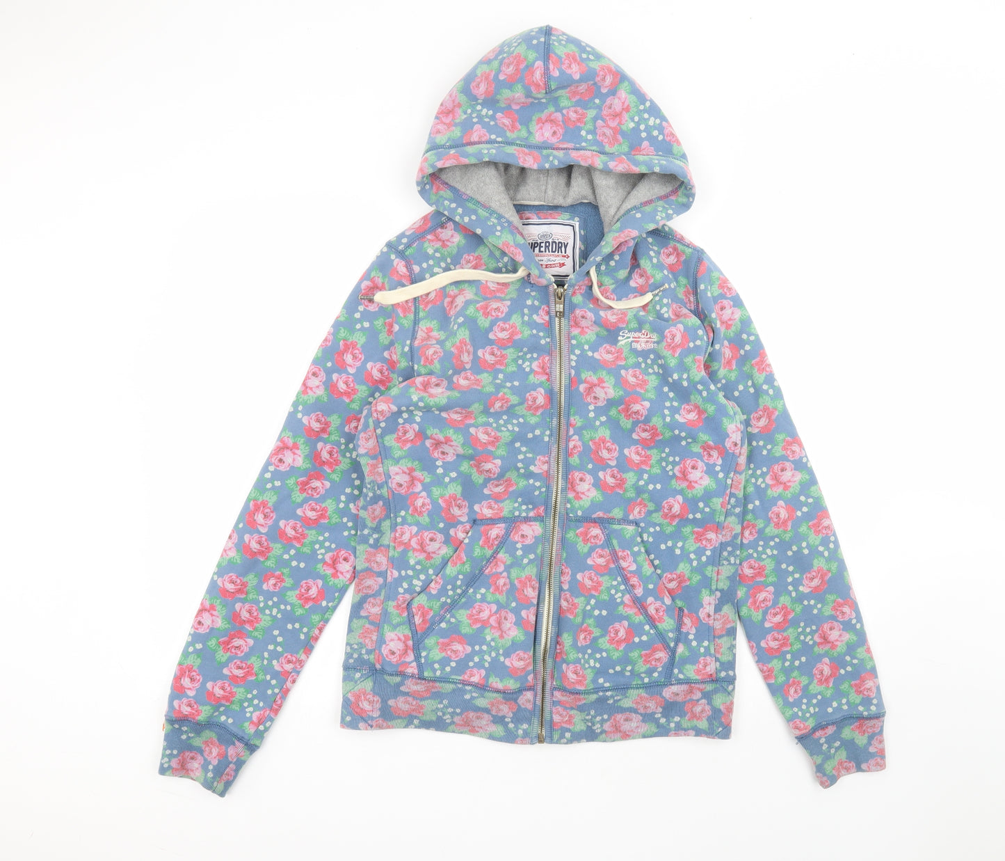 Superdry Mens Blue Floral Cotton Full Zip Hoodie Size L