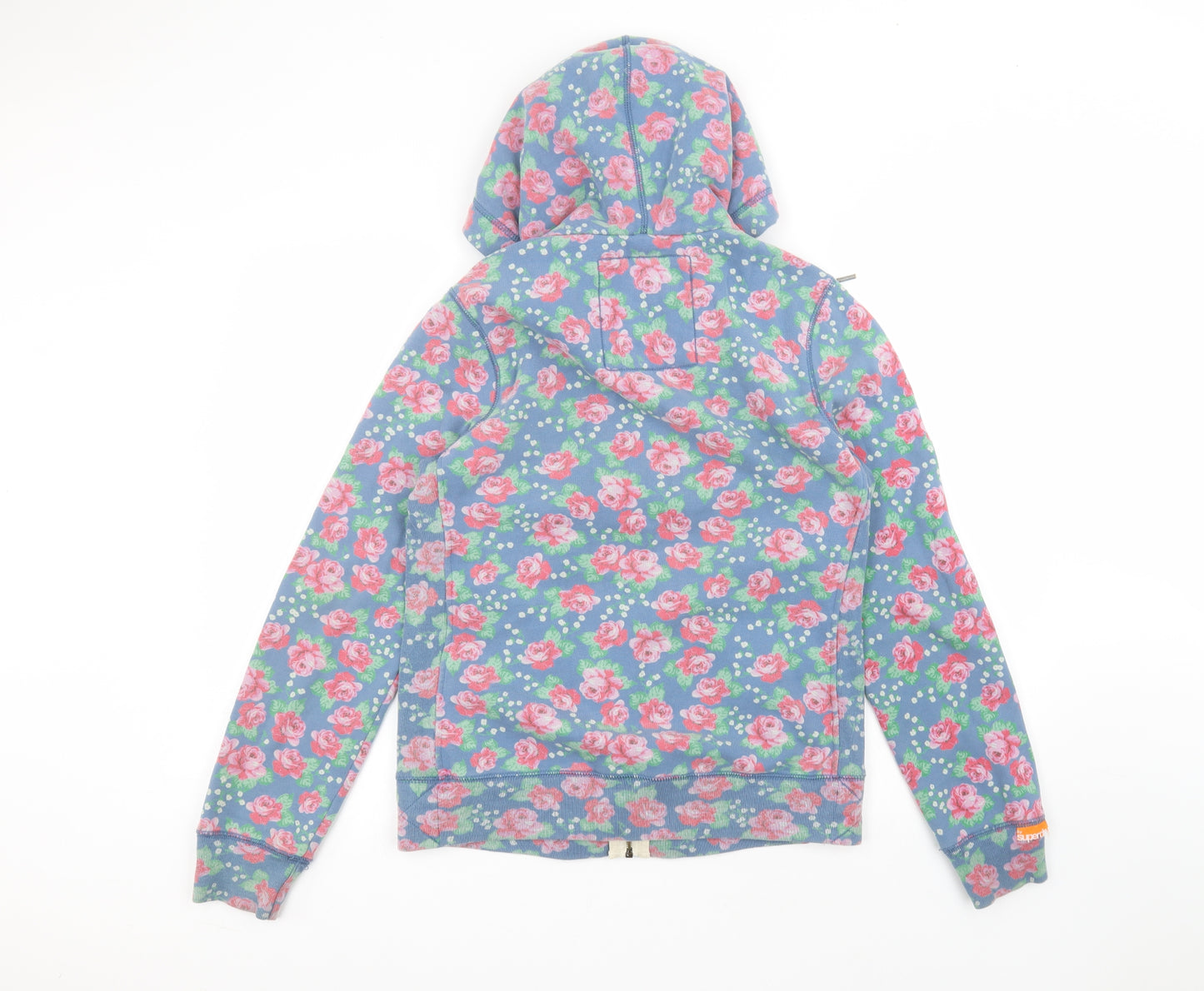 Superdry Mens Blue Floral Cotton Full Zip Hoodie Size L